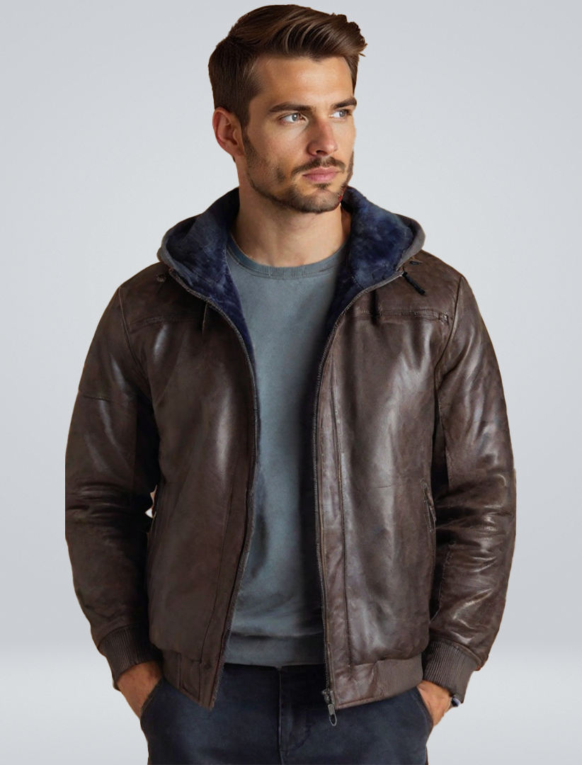Ben | Veste En Cuir D'hiver Élégante Avec Capuche